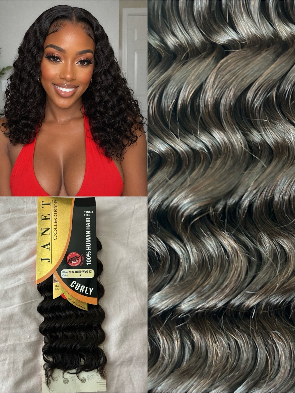 Janet Collection Deep Wave 12” Human Hair Extensions -Color 2 Natural Black